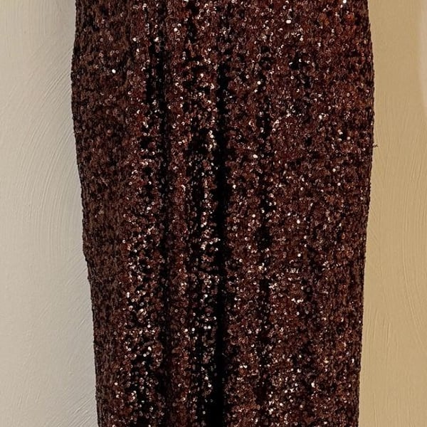 Dress The Population Charlie Jumpsuit L Bronze Sequin Wide Leg Plunge V Nec