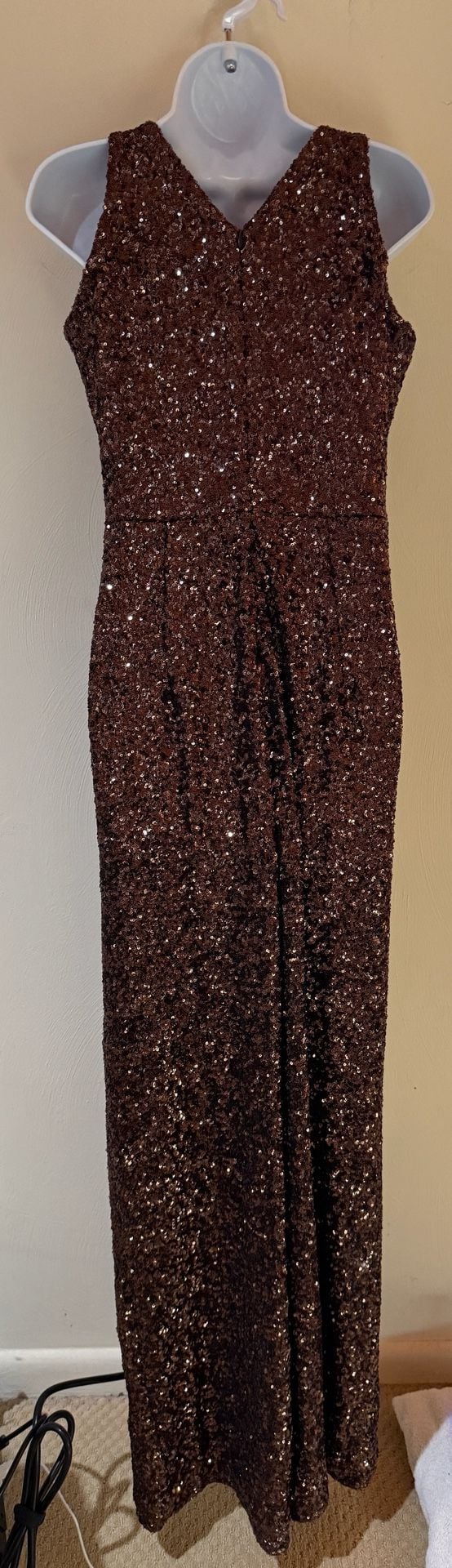 Dress The Population Charlie Jumpsuit L Bronze Sequin Wide Leg Plunge V Nec 5