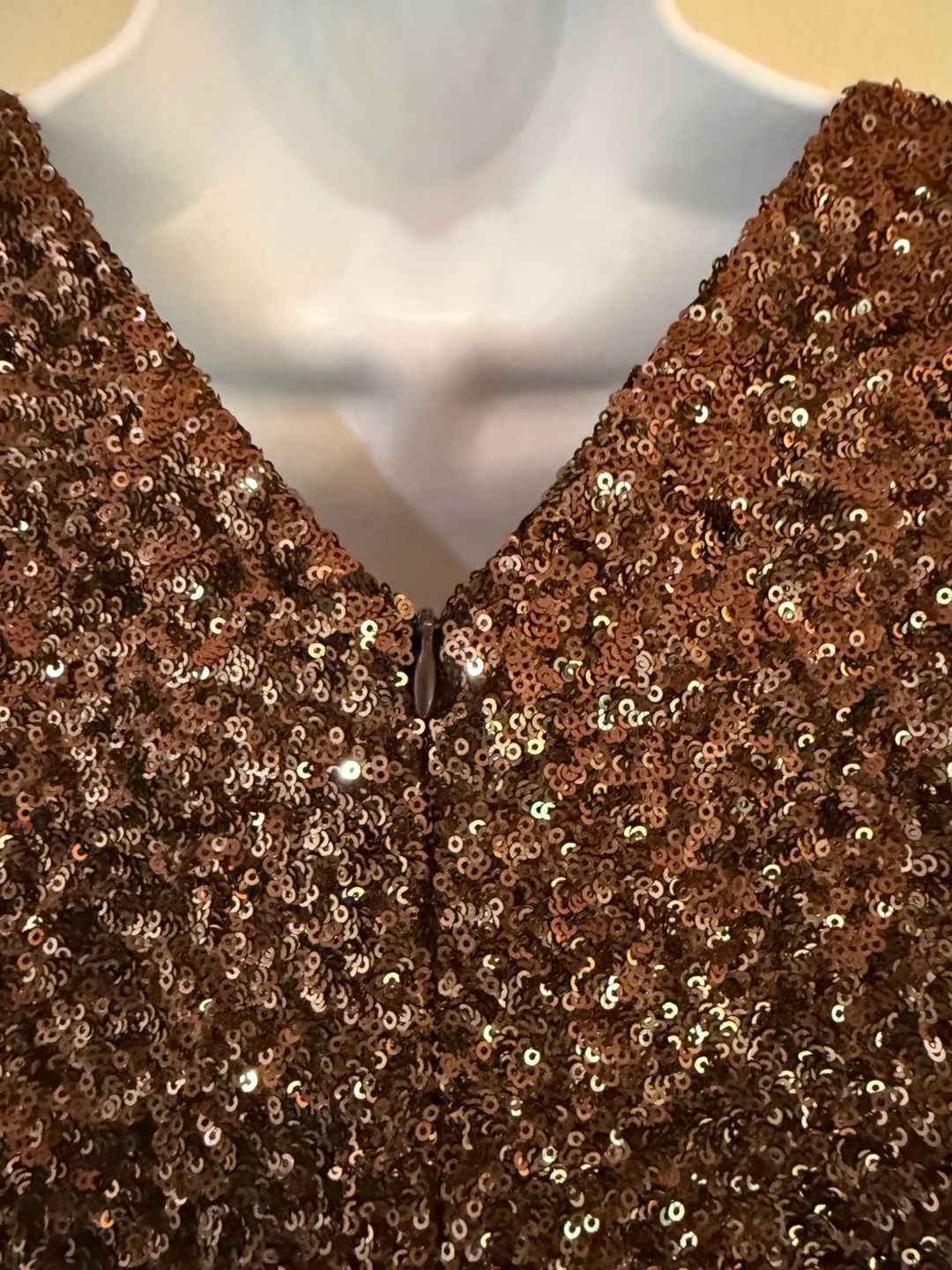 Dress The Population Charlie Jumpsuit L Bronze Sequin Wide Leg Plunge V Nec 6