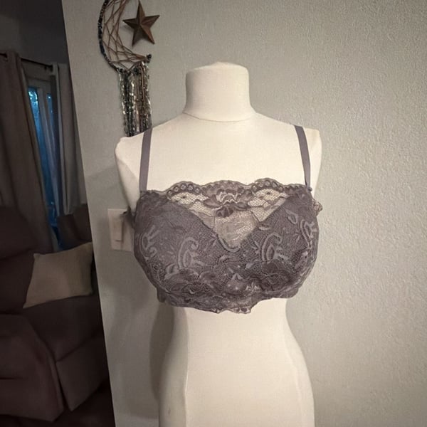 Valmont Soft Cup Embroidered Lace Bra Size 40C Gray Cami Style