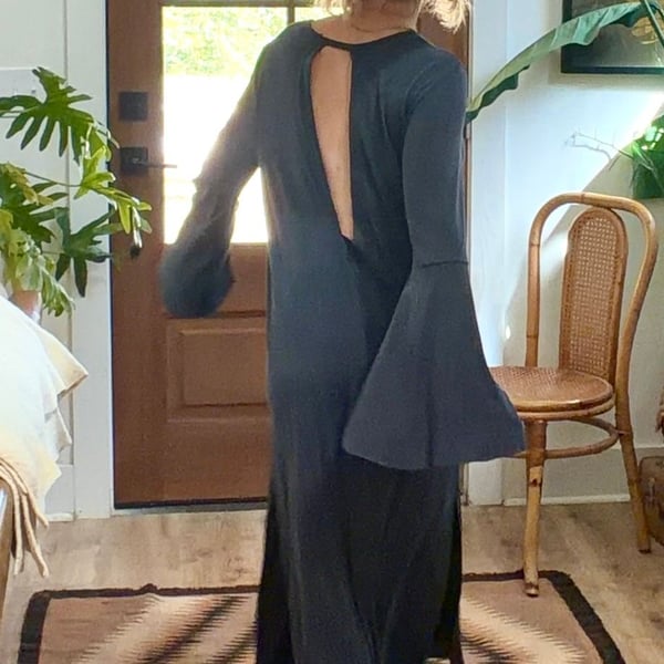 Free People Fine Romance Gray Black Cutout Back Slit Dress XS