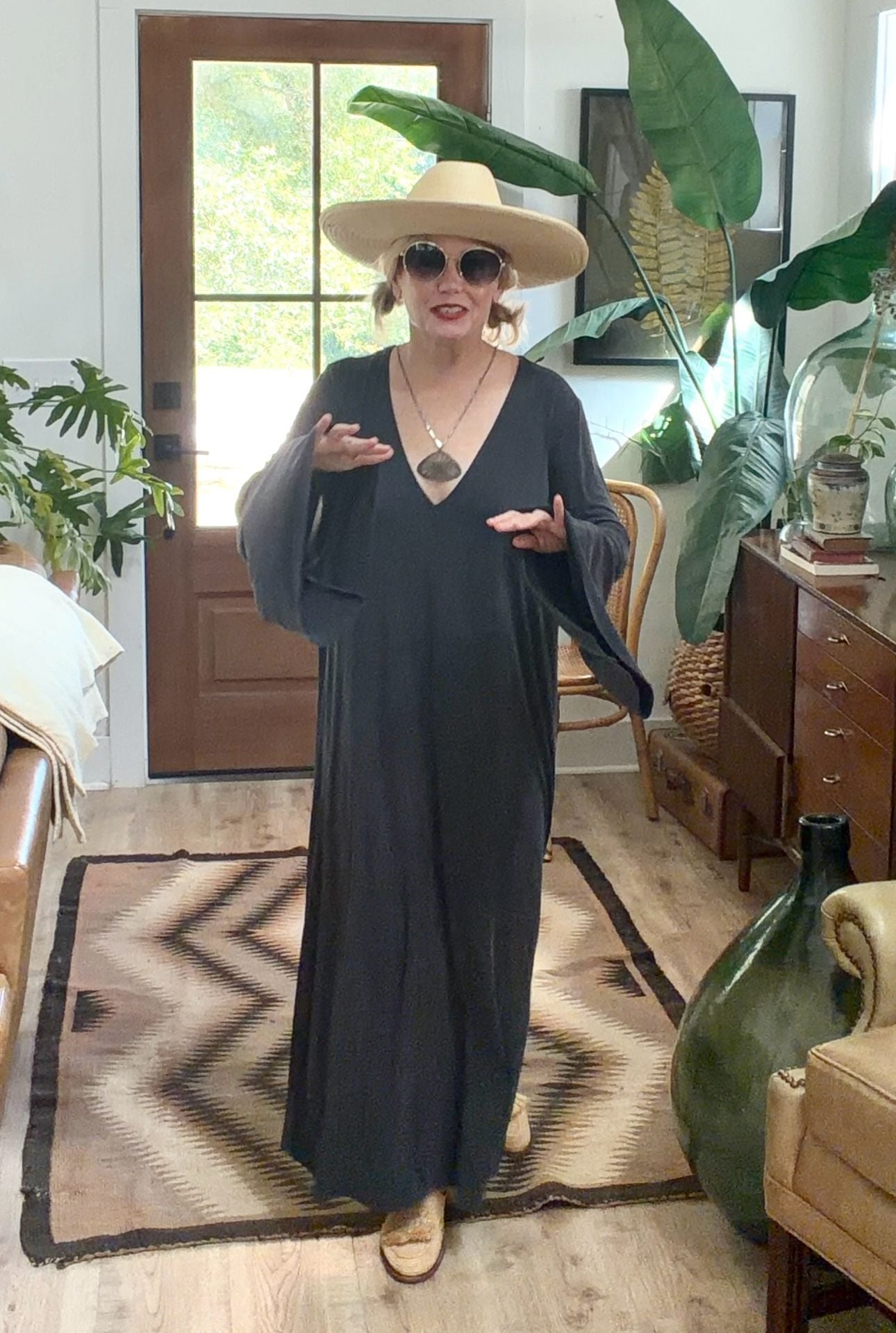 Free People Fine Romance Gray Black Cutout Back Slit Dress XS 4