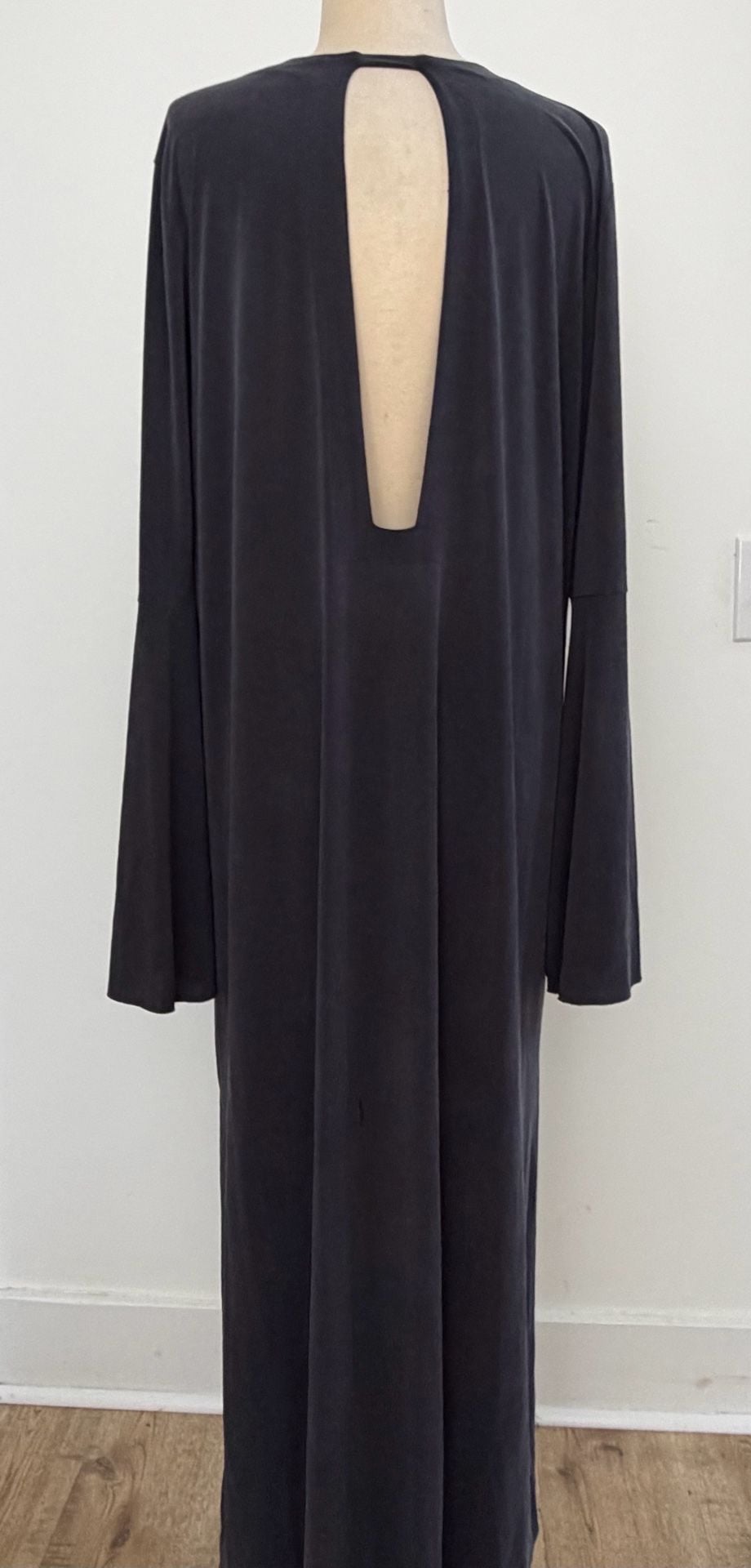 Free People Fine Romance Gray Black Cutout Back Slit Dress XS 6