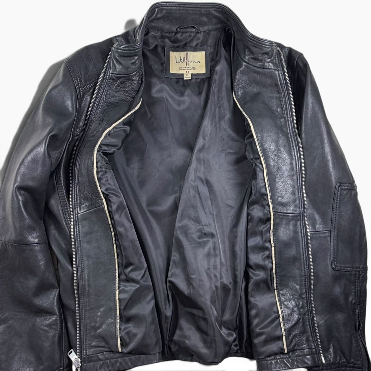 Wilsons Vintage USA Genuine Leather Cafe Racer Jacket Men’s XL Black 4