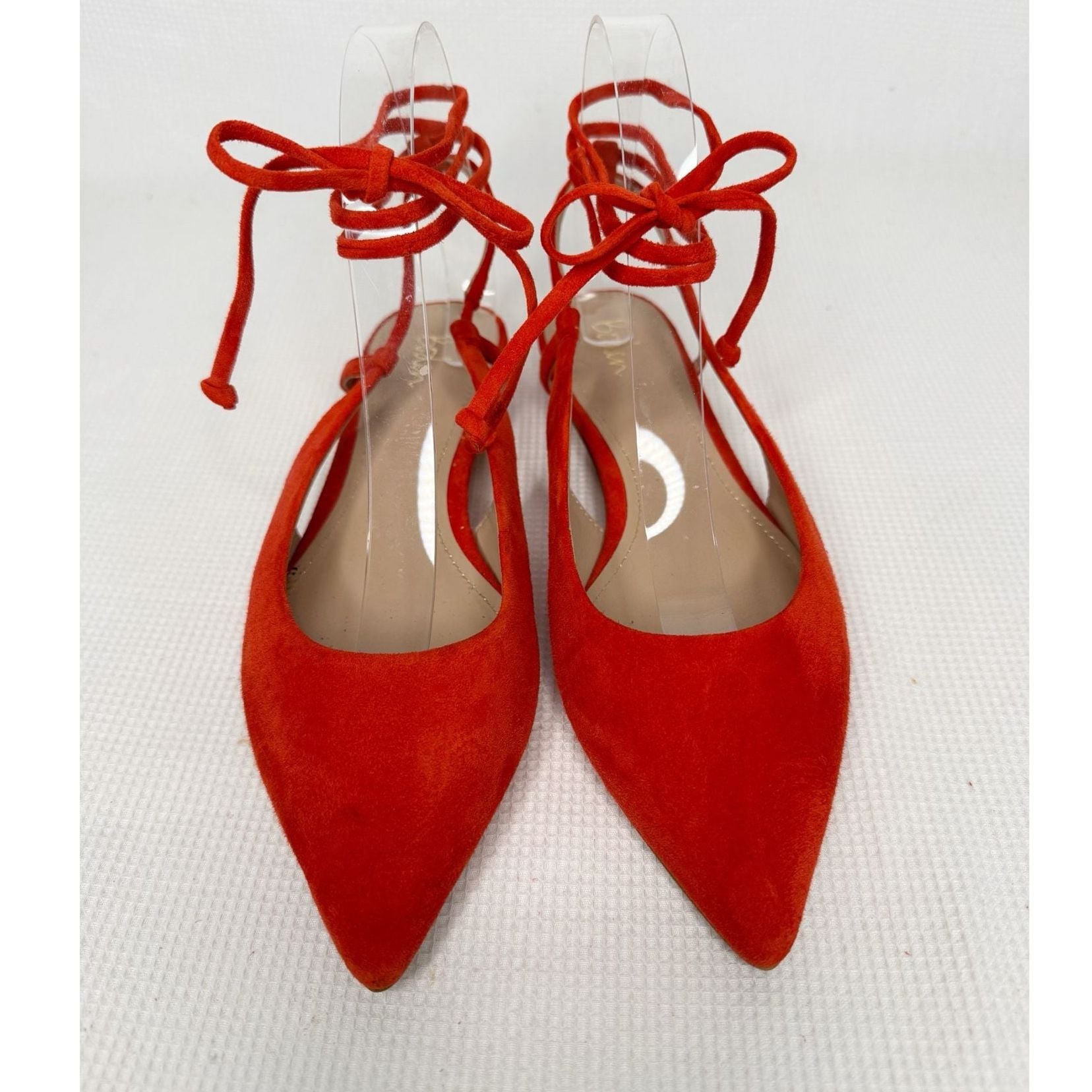 Boden Ankle Tie Pointed Flats Red Suede Size 37/6.5 2