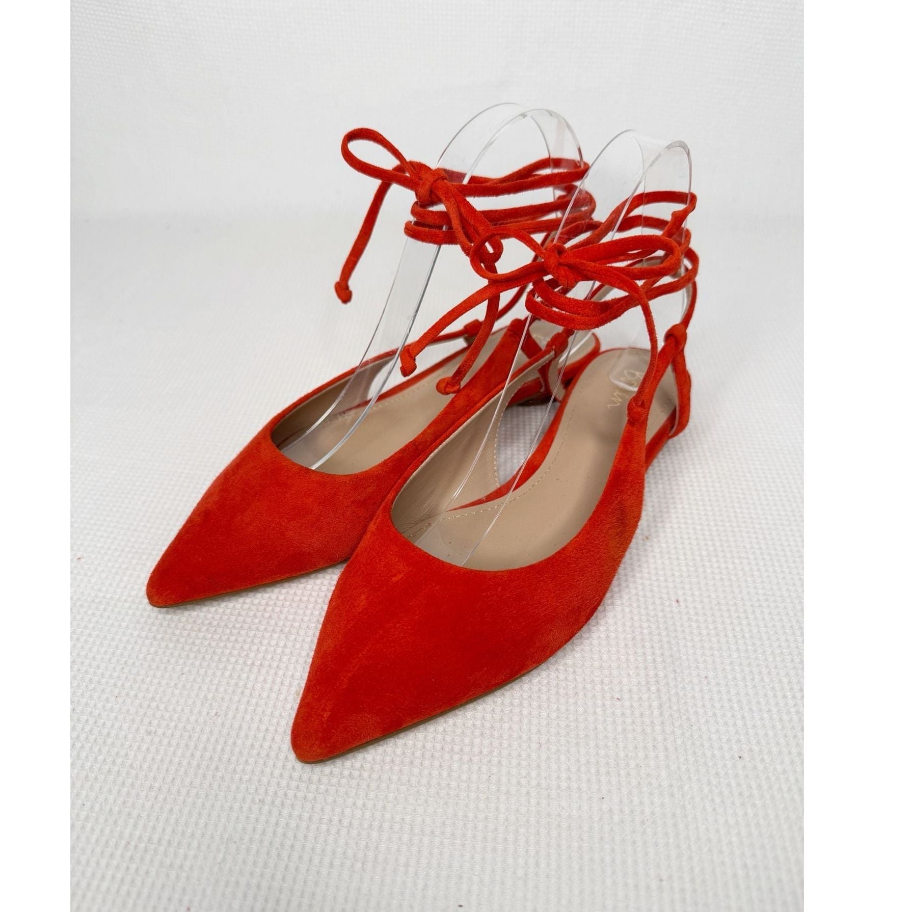 Boden Ankle Tie Pointed Flats Red Suede Size 37/6.5 3