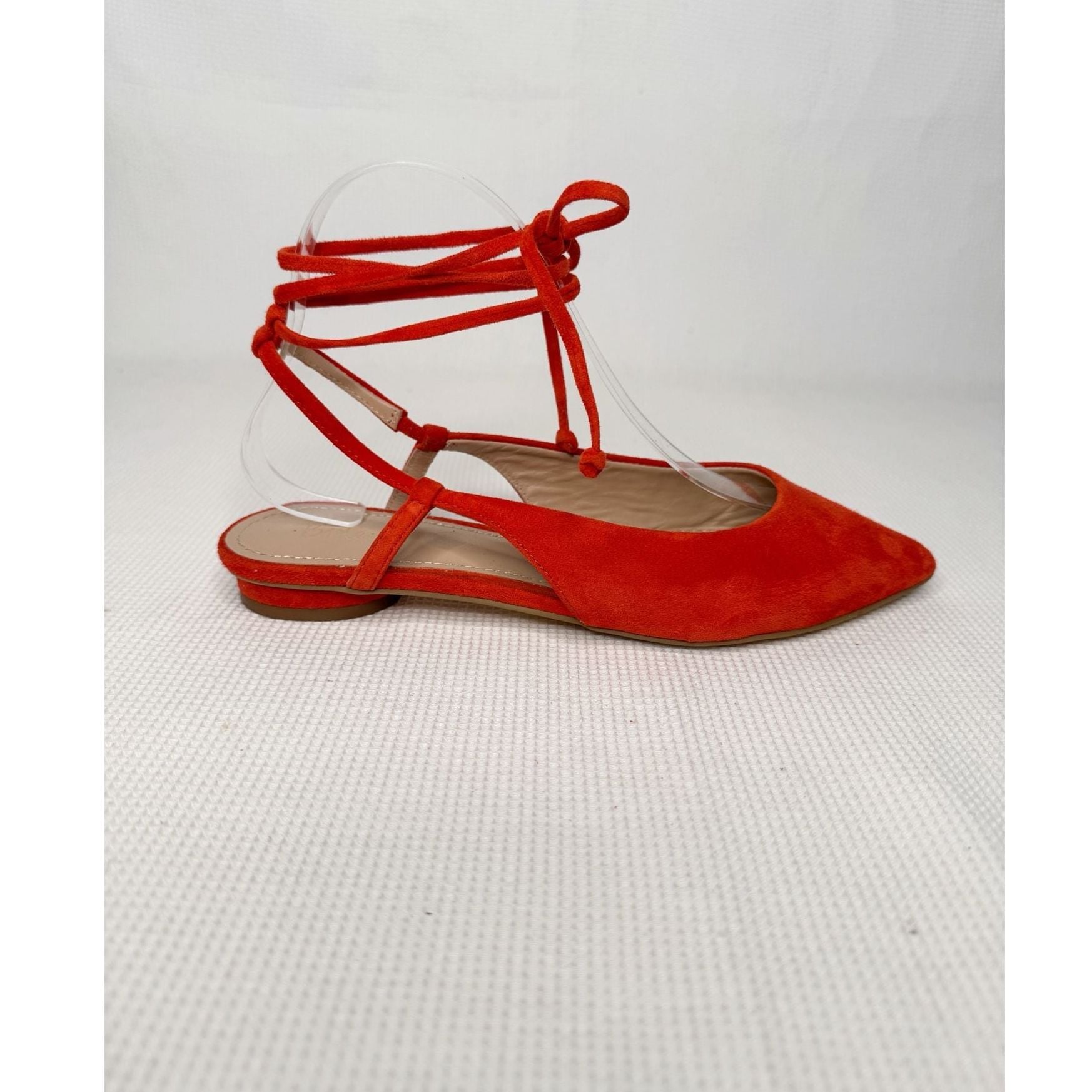 Boden Ankle Tie Pointed Flats Red Suede Size 37/6.5 4