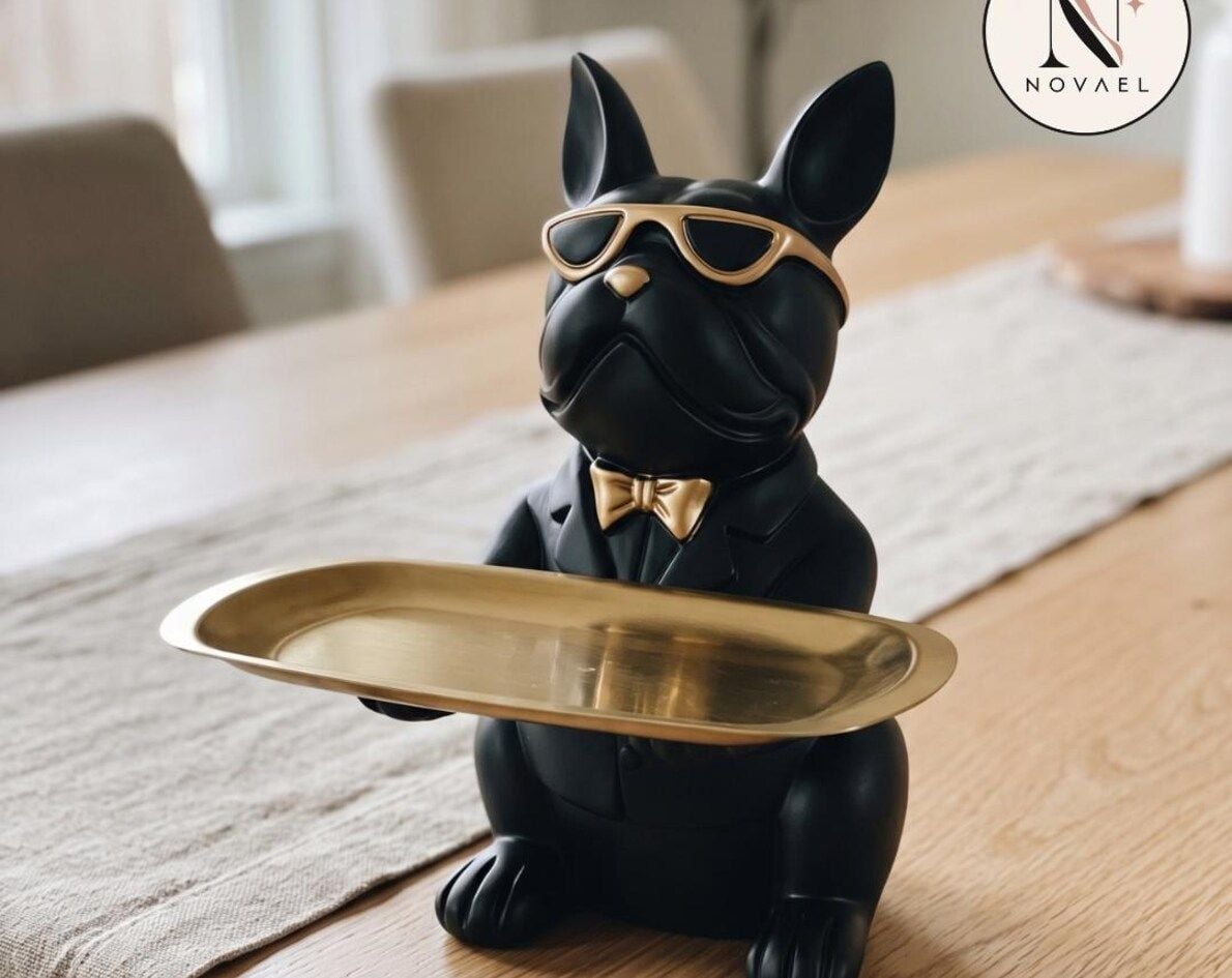 French Bulldog Butler Storage Tray Sculpture Black 1