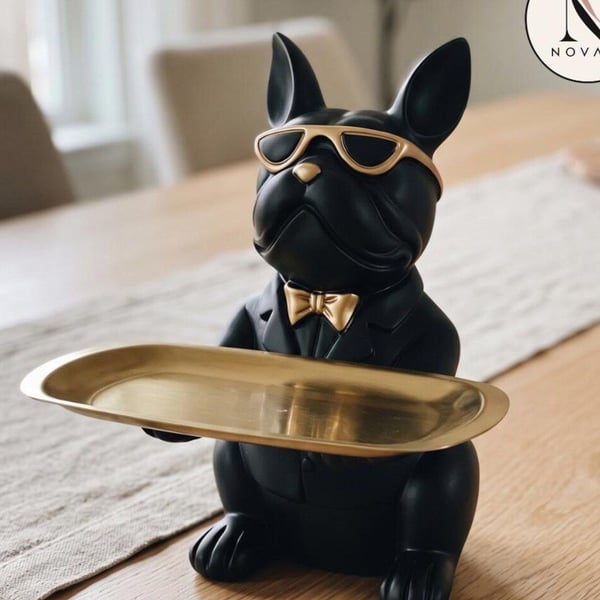 French Bulldog Butler Storage Tray Sculpture Black