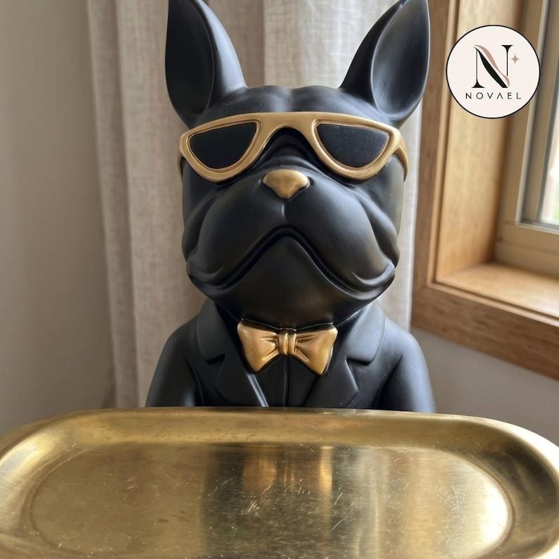 French Bulldog Butler Storage Tray Sculpture Black 2