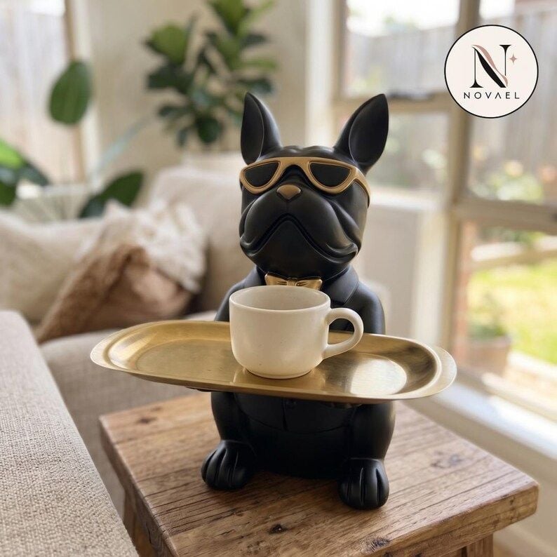 French Bulldog Butler Storage Tray Sculpture Black 3