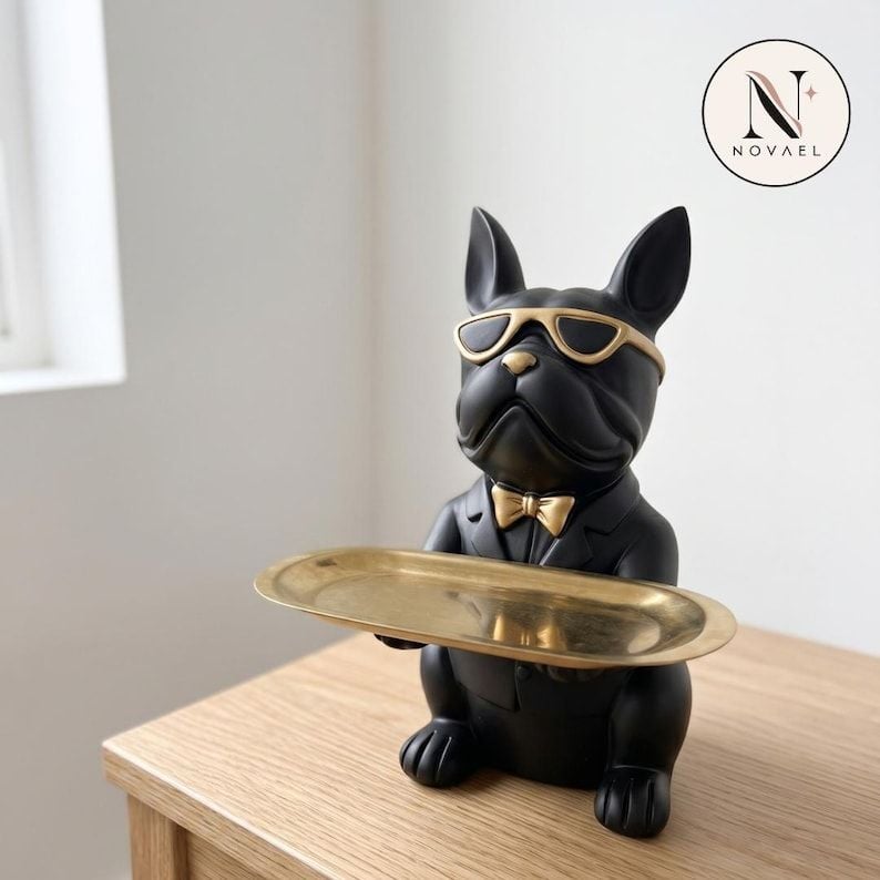 French Bulldog Butler Storage Tray Sculpture Black 4