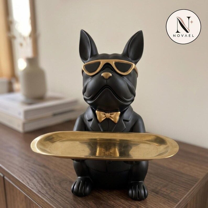 French Bulldog Butler Storage Tray Sculpture Black 5