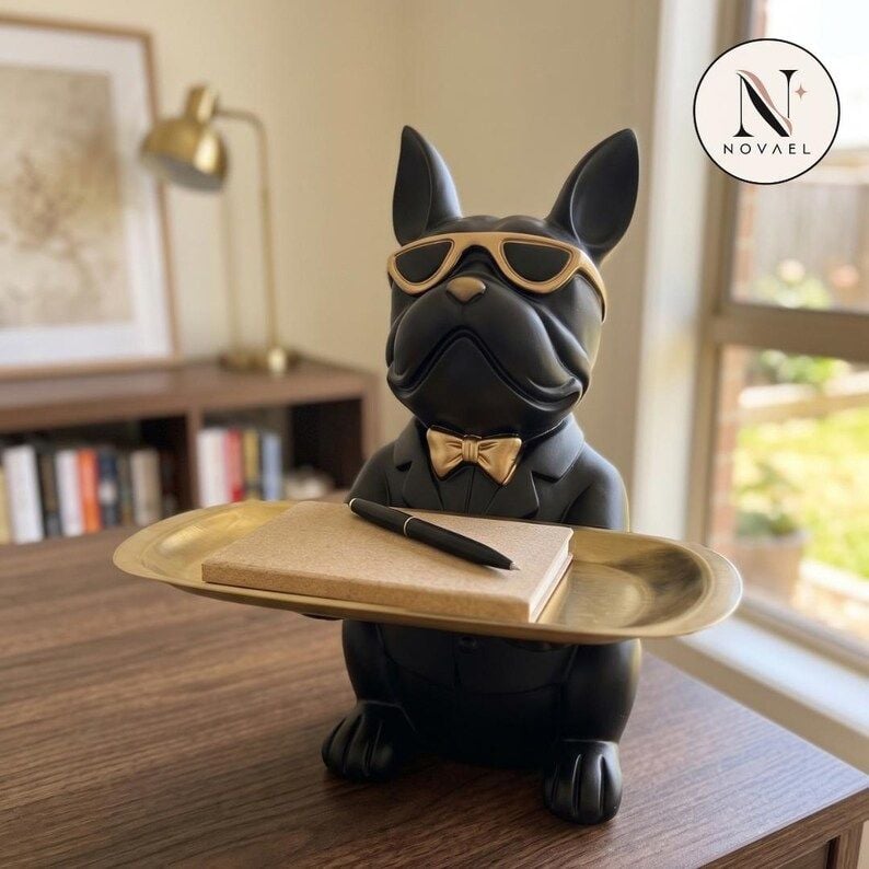 French Bulldog Butler Storage Tray Sculpture Black 6