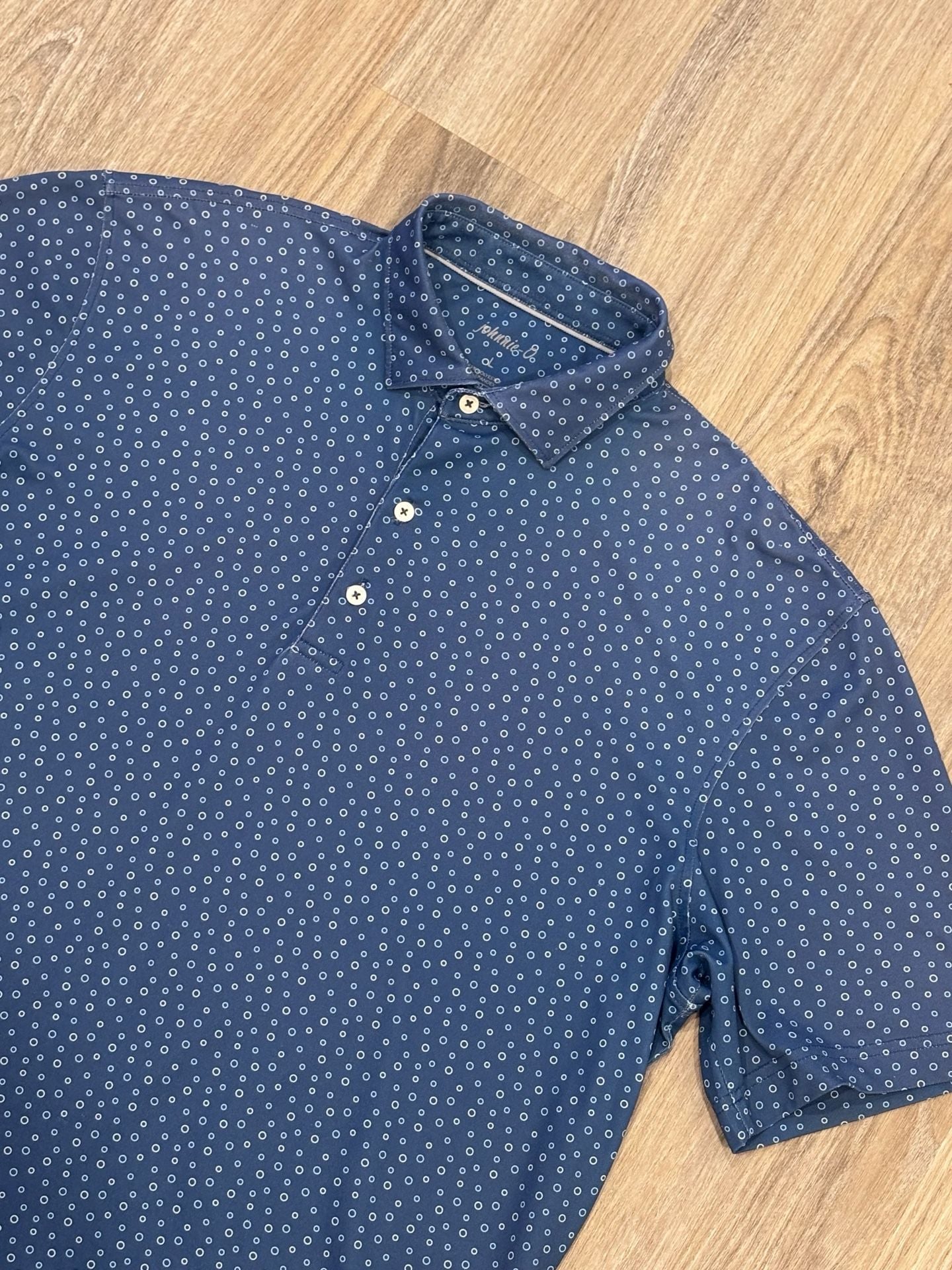 Johnnie-O Performance Jersey Polo Size L Blue Dot Print Golf Shirt 2