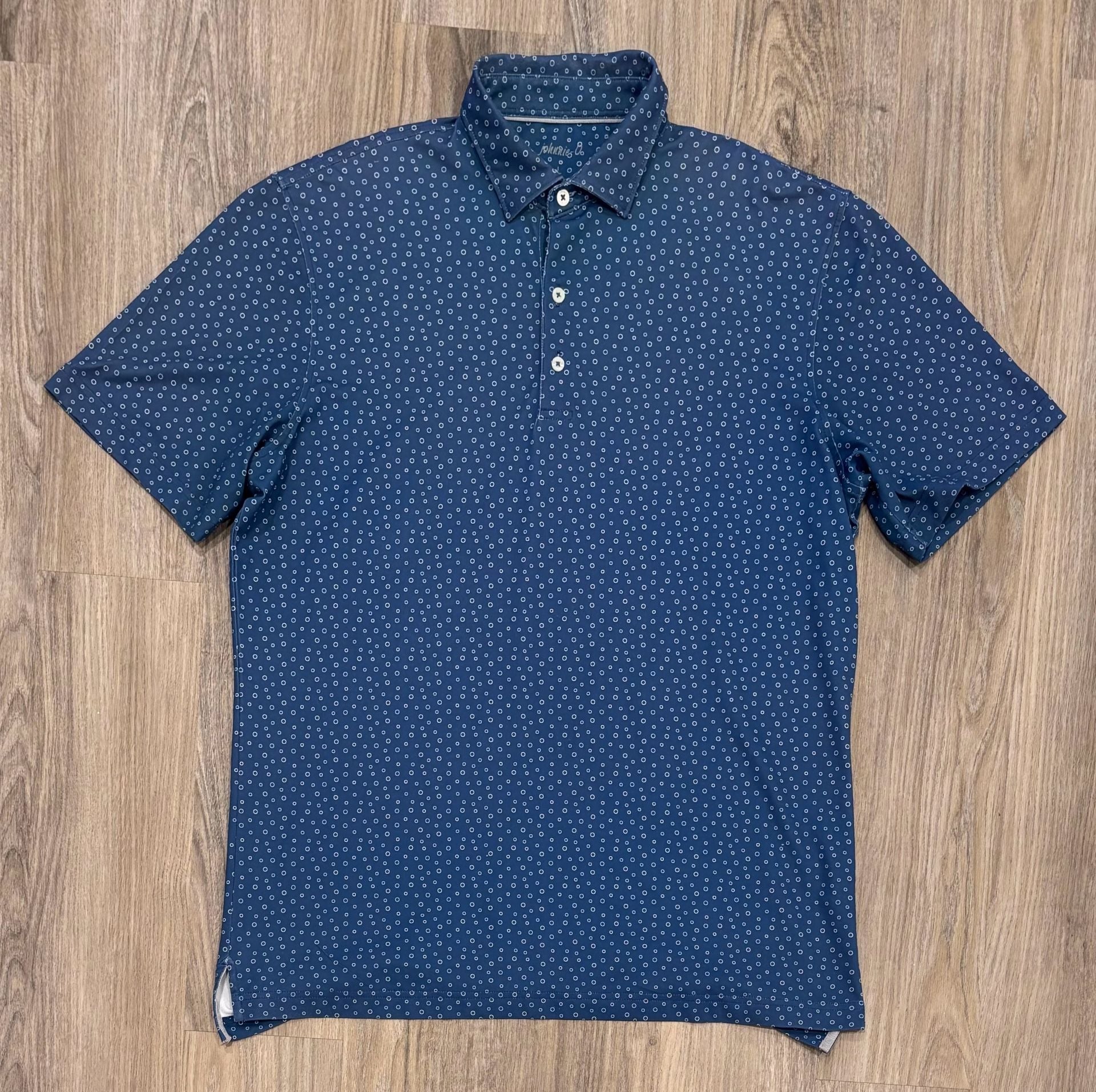Johnnie-O Performance Jersey Polo Size L Blue Dot Print Golf Shirt 3