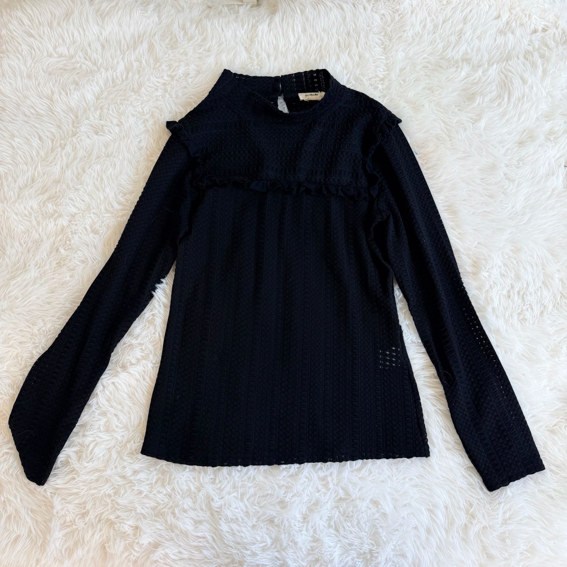 Holly Bracken Mockneck Ruffle Top Black Size S 1
