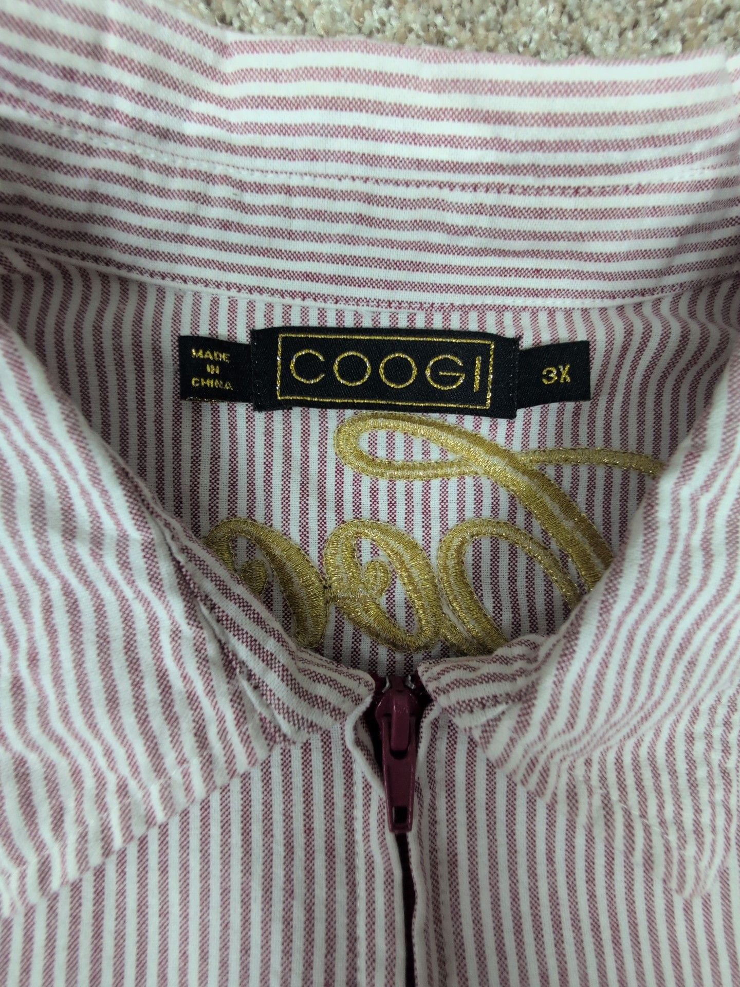 Coogi Striped Full Zip Belted Shirt Dress Size 3X Red White Cotton 2