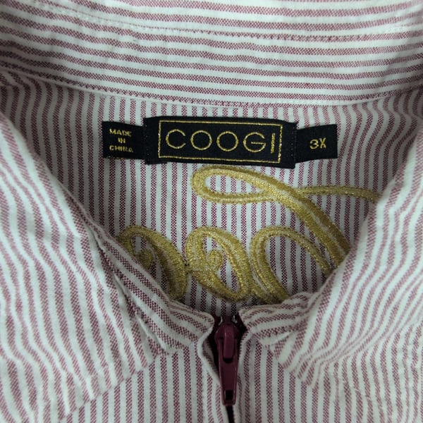 Coogi Striped Full Zip Belted Shirt Dress Size 3X Red White Cotton