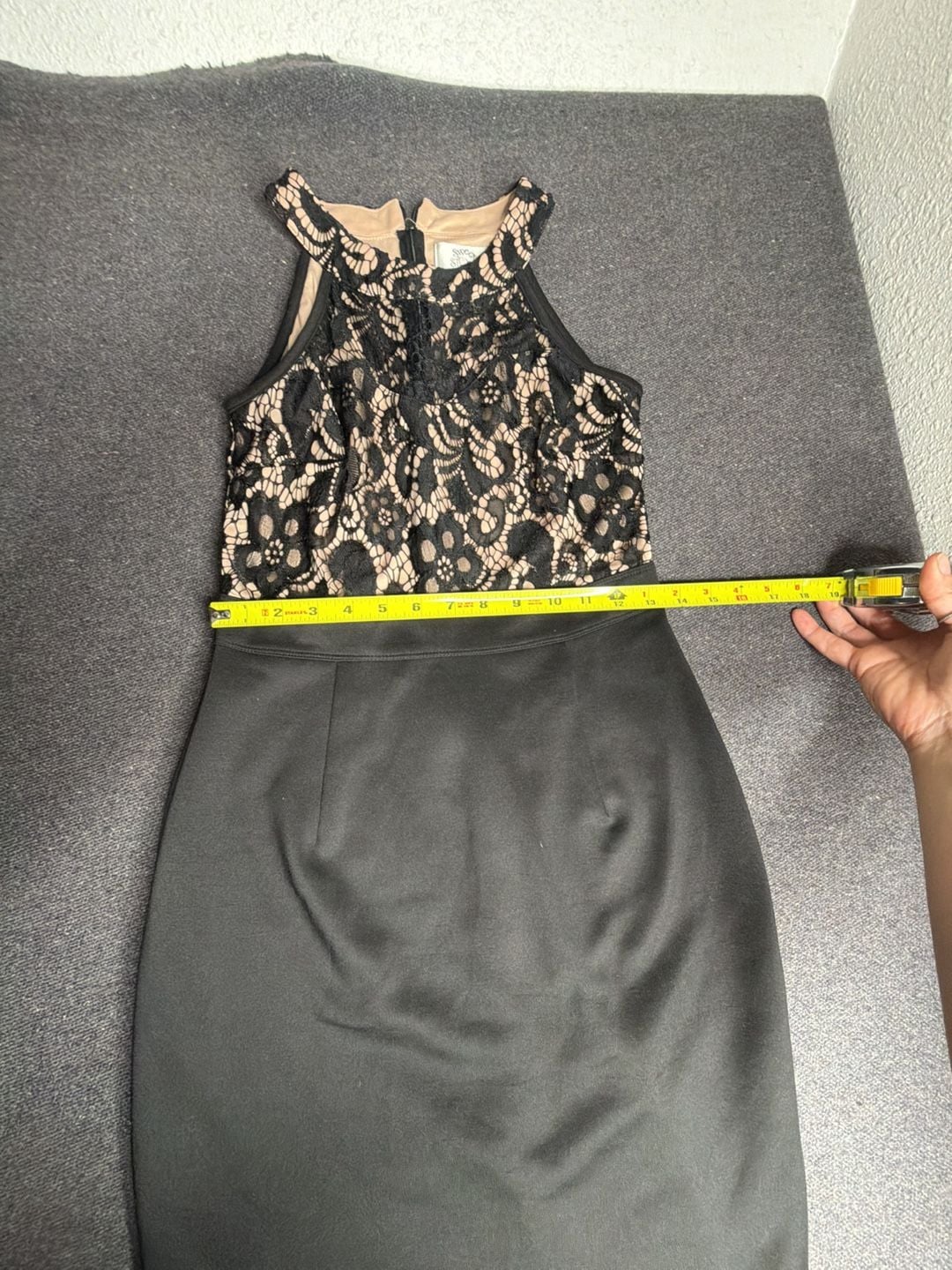 Sweet Storm Dress Size L Black Nude Halter Lace Bodycon 5