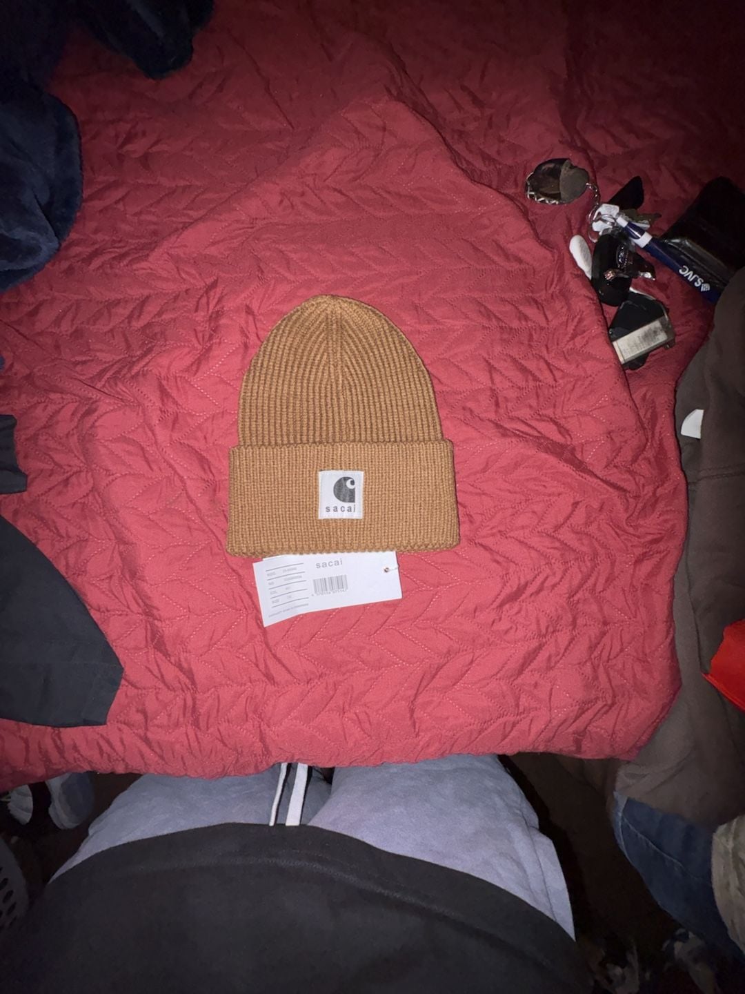 Sacai x Carhartt WIP Ribbed Beanie Brown 2