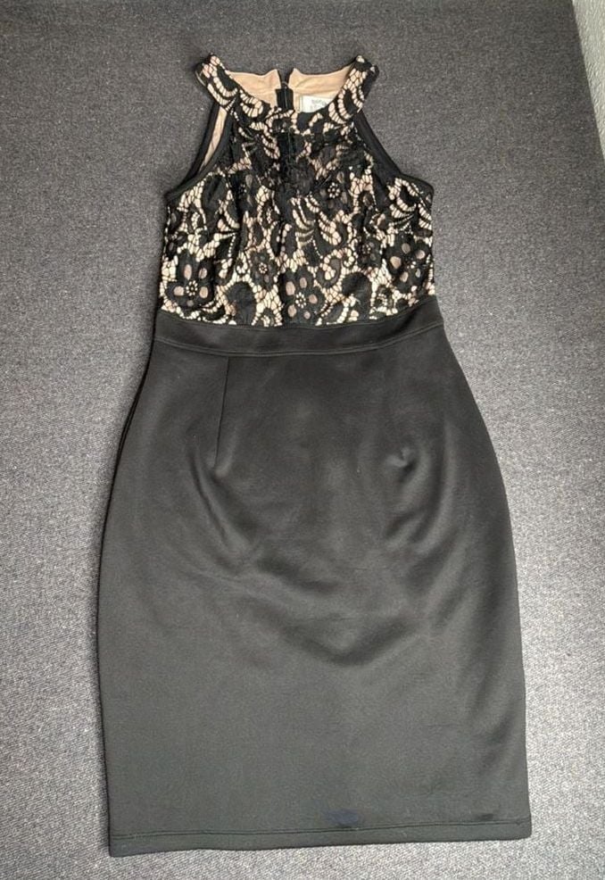 Sweet Storm Dress Size L Black Nude Halter Lace Bodycon 3