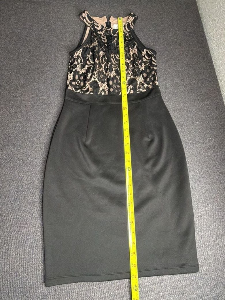 Sweet Storm Dress Size L Black Nude Halter Lace Bodycon 4