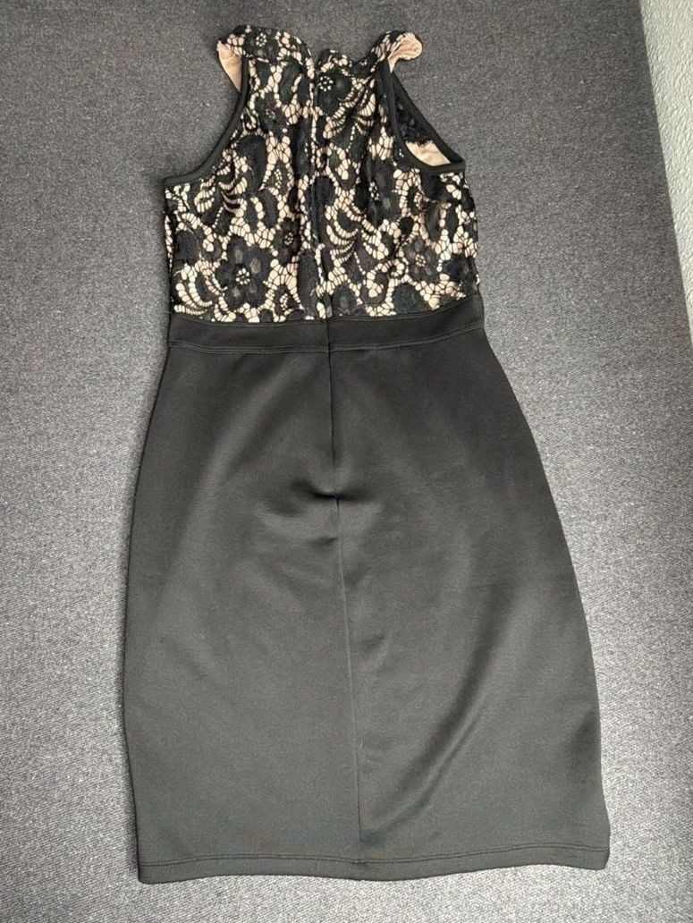 Sweet Storm Dress Size L Black Nude Halter Lace Bodycon 6