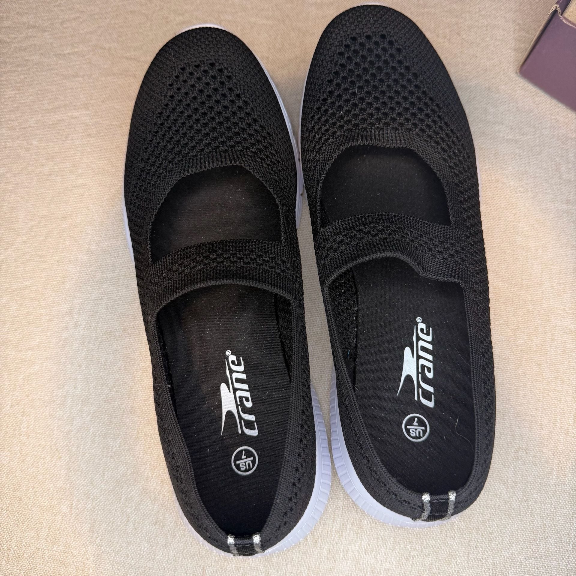 Crane Mary Jane Walking Shoes Size 7 Black Knit Slip On 8
