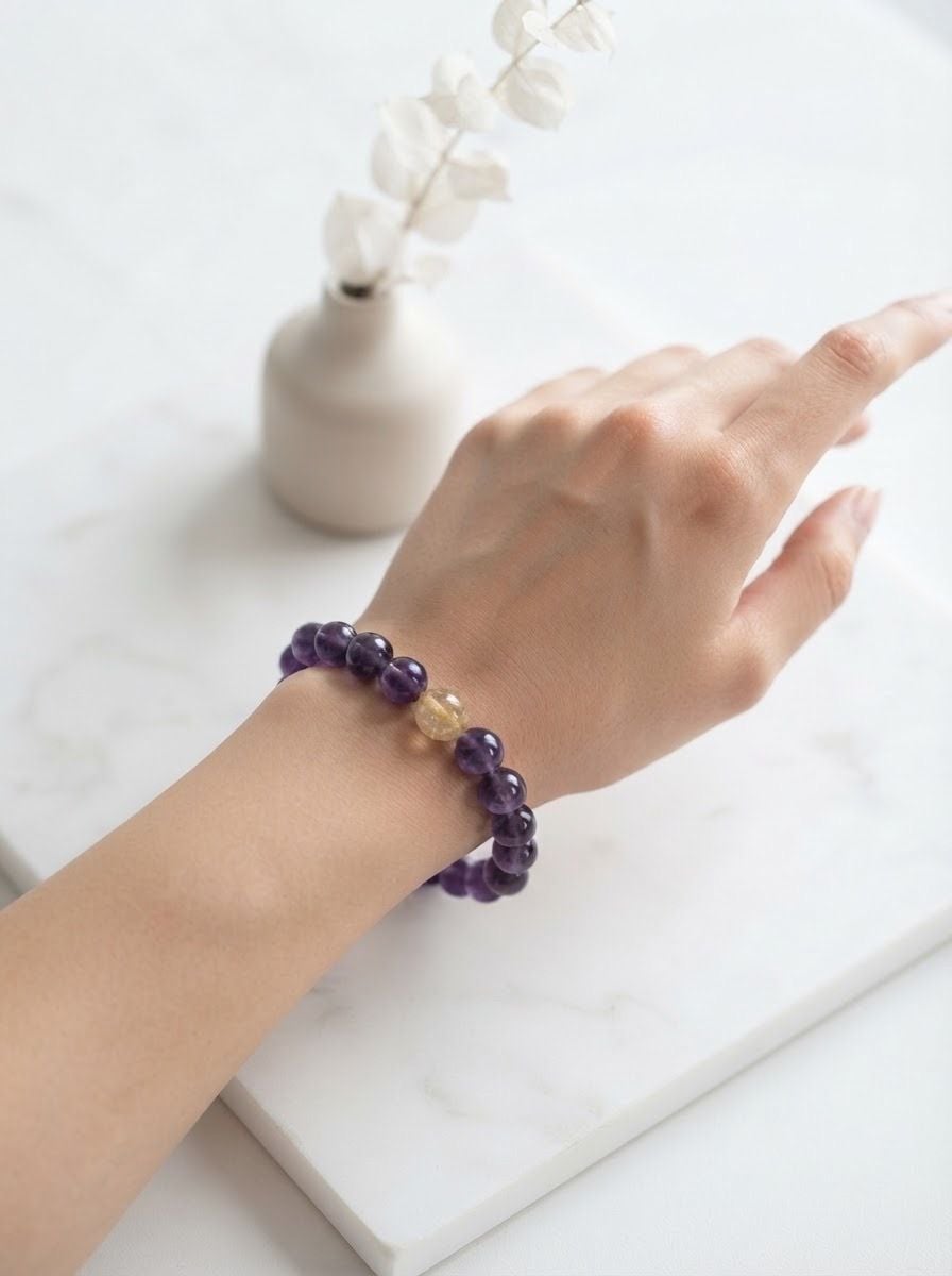 Amethyst Purple and Citrine Bead Gemstone Bracelets - maintain calmness 2
