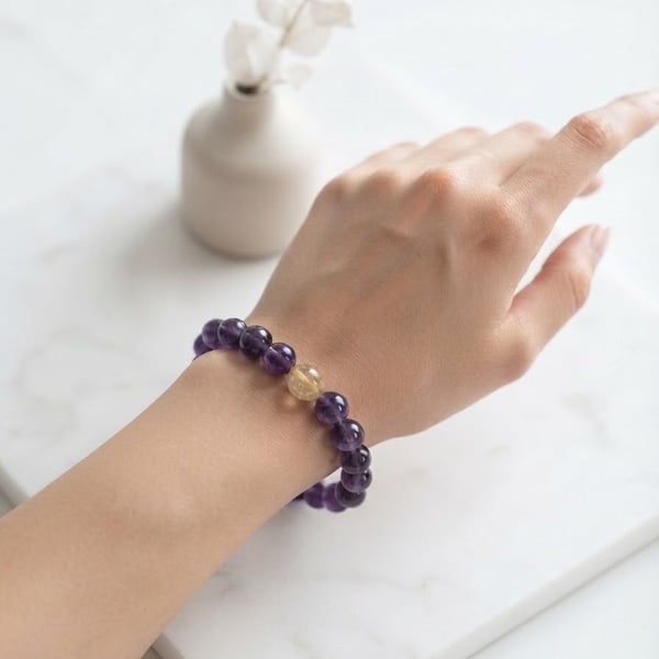 Amethyst Purple and Citrine Bead Gemstone Bracelets - maintain calmness