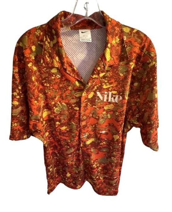 Nike Trek Division Mesh Button Up Shirt Size Small Orange 9