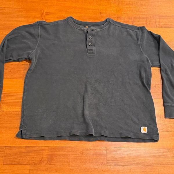 Carhartt Long Sleeve Henley Thermal Size XL Dark Gray Waffle Knit