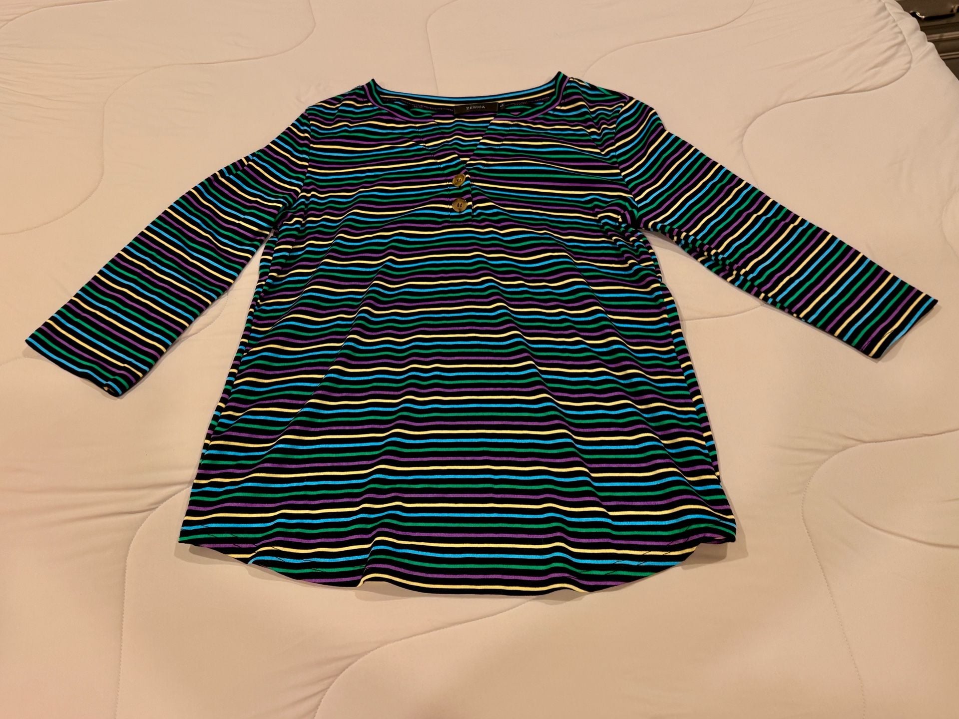 Zesica Striped Henley Shirt Size L Multi-Color 3/4 Sleeve 2