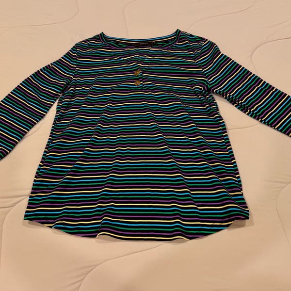 Zesica Striped Henley Shirt Size L Multi-Color 3/4 Sleeve