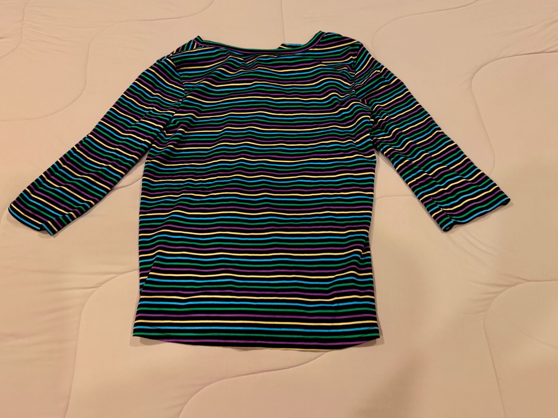 Zesica Striped Henley Shirt Size L Multi-Color 3/4 Sleeve 3