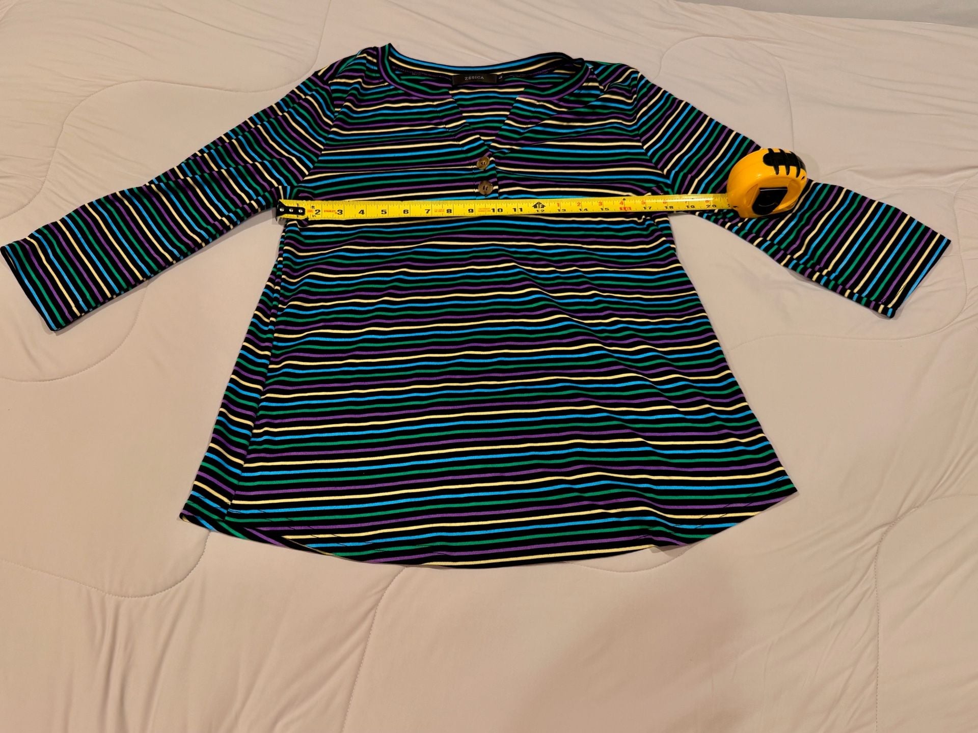 Zesica Striped Henley Shirt Size L Multi-Color 3/4 Sleeve 6