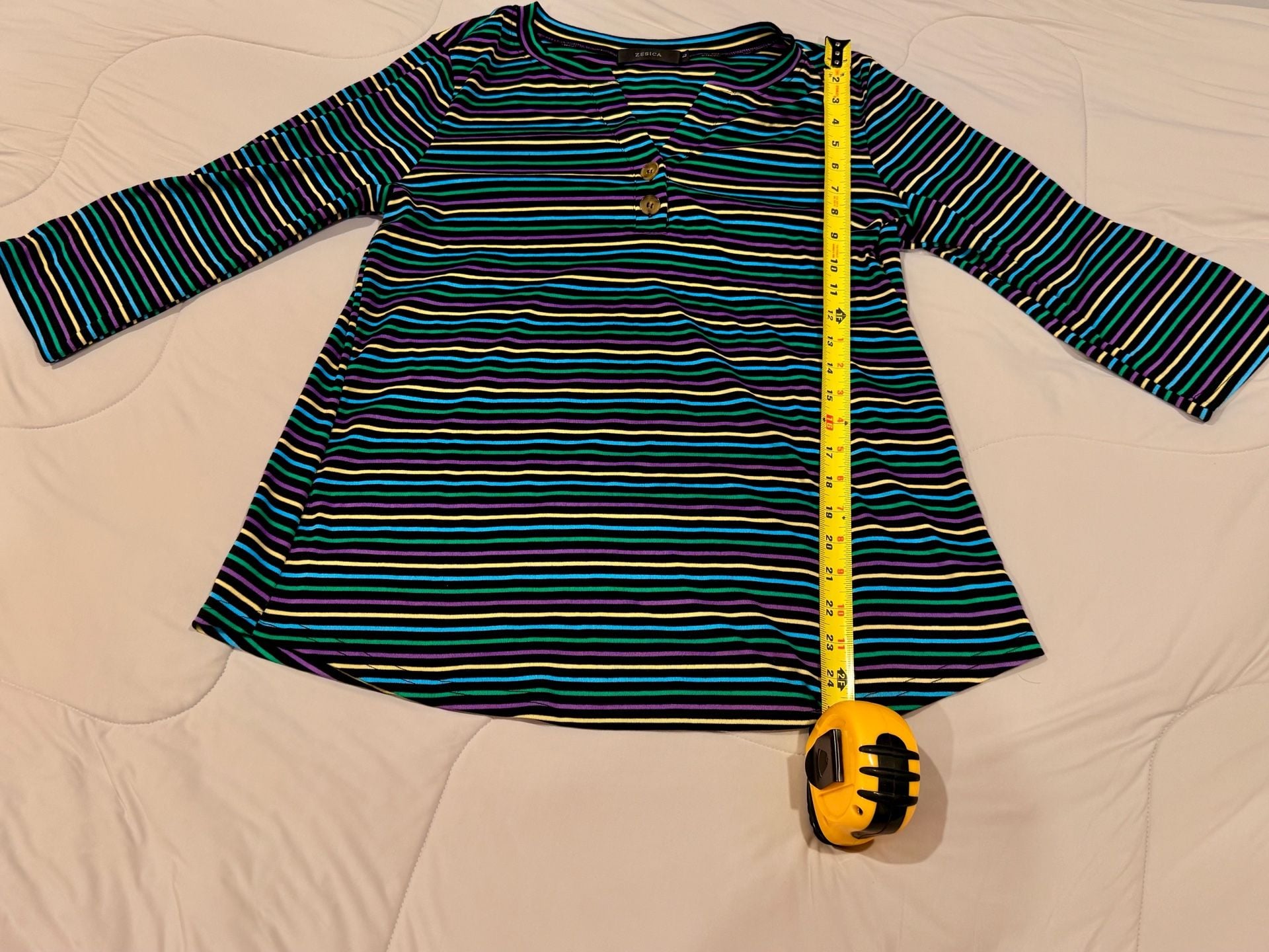 Zesica Striped Henley Shirt Size L Multi-Color 3/4 Sleeve 7
