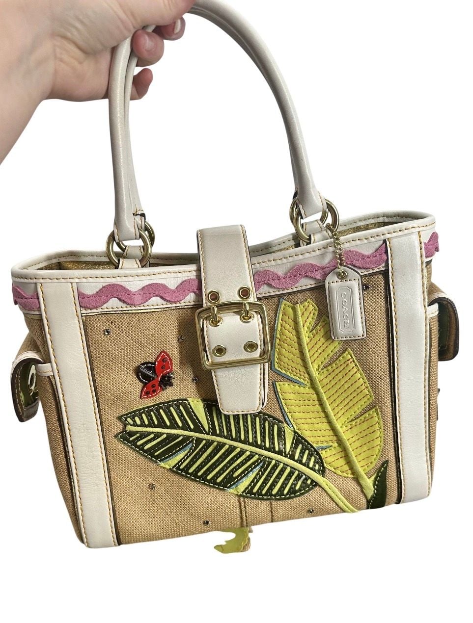 Coach Hamptons Straw Leaf Ladybug Tote Bag 2