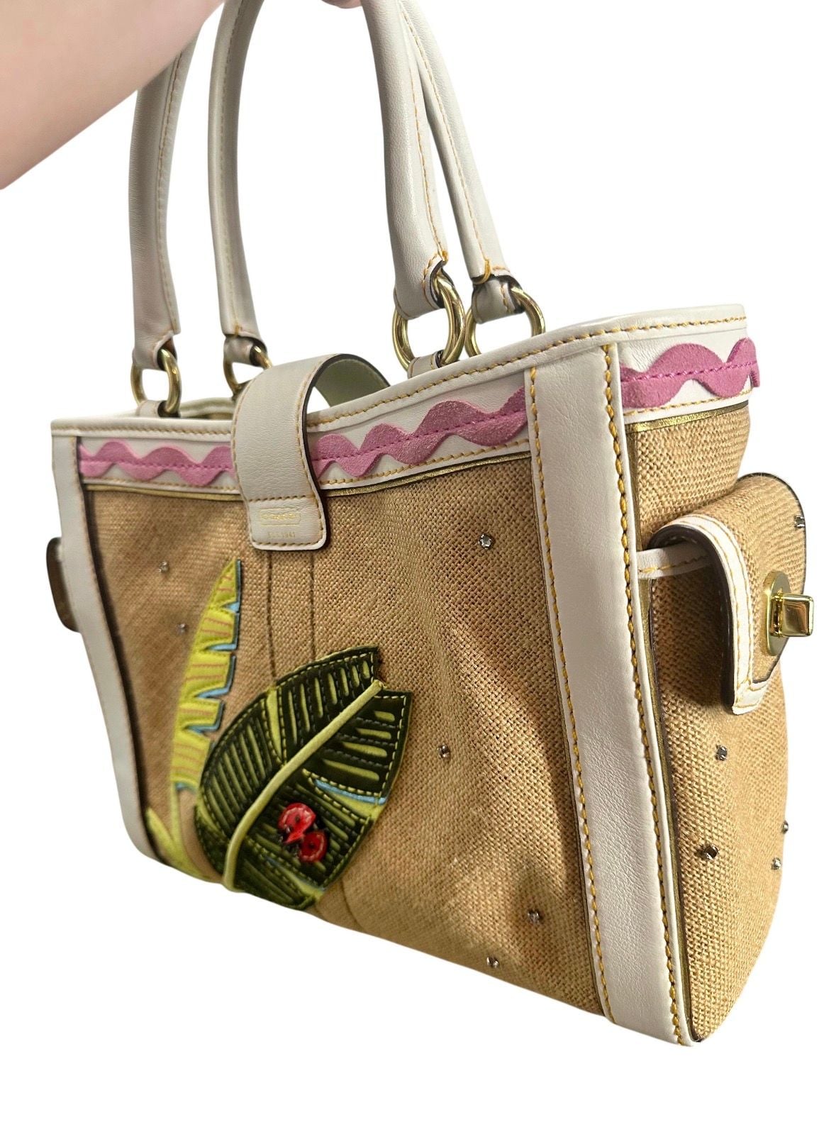 Coach Hamptons Straw Leaf Ladybug Tote Bag 3