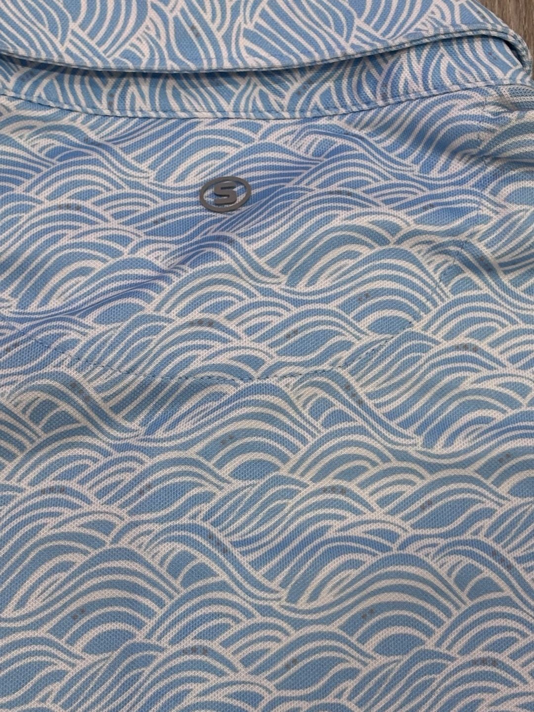 Stitch Golf Wave Print Polo Size L Blue White Performance Golf Shirt 8