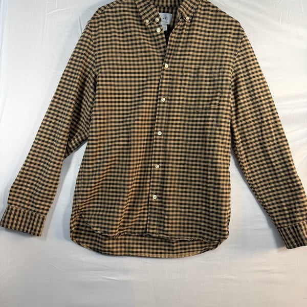 H&M Button Up Shirt Size M Brown Black Gingham Plaid Regular Fit