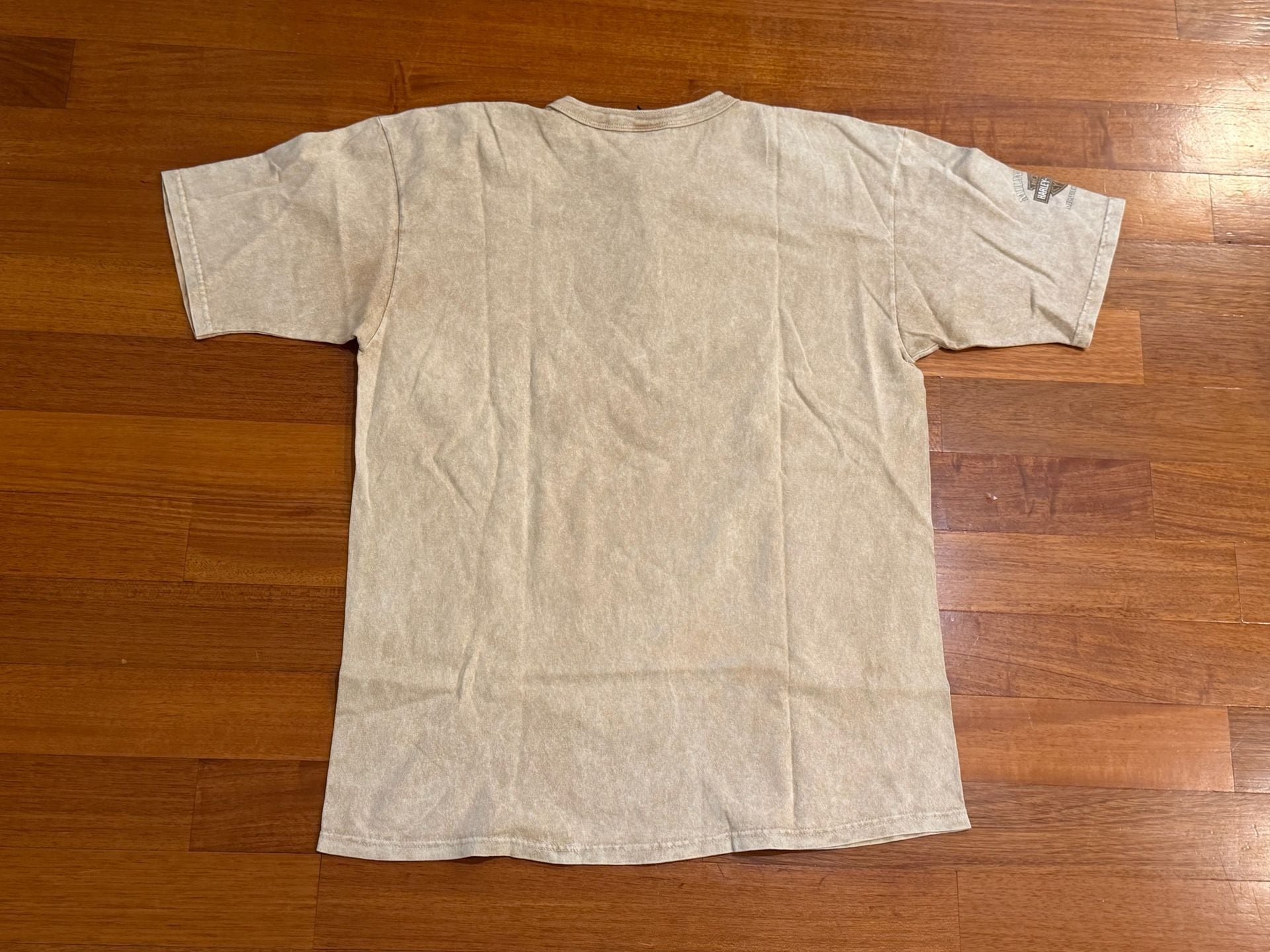 Harley Davidson Henley Shirt Size XL Beige Distressed Short Sleeve 7