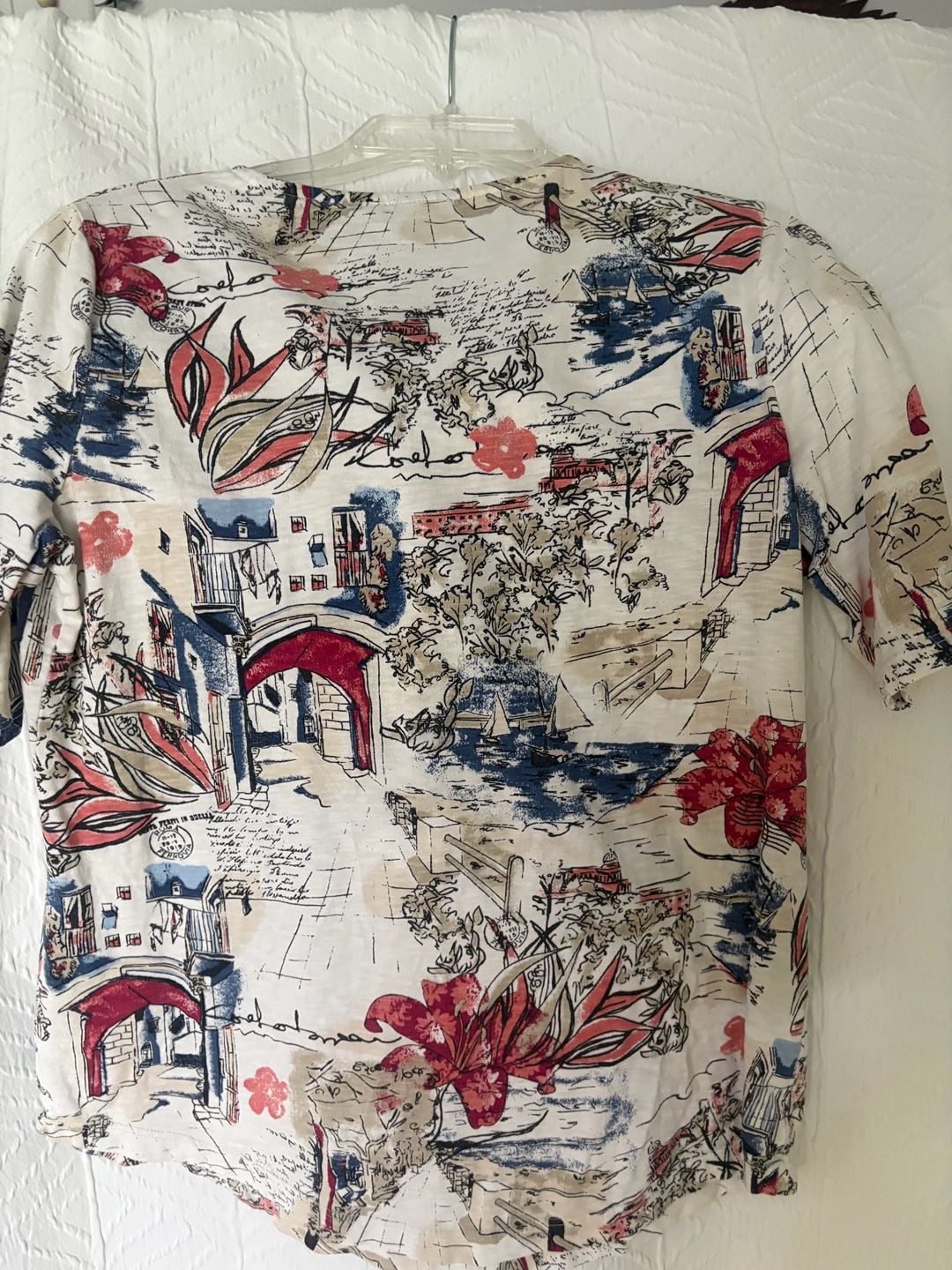 Chico's T-Shirt Size 0 Scenic Paris Floral Print Short Sleeve Top 5