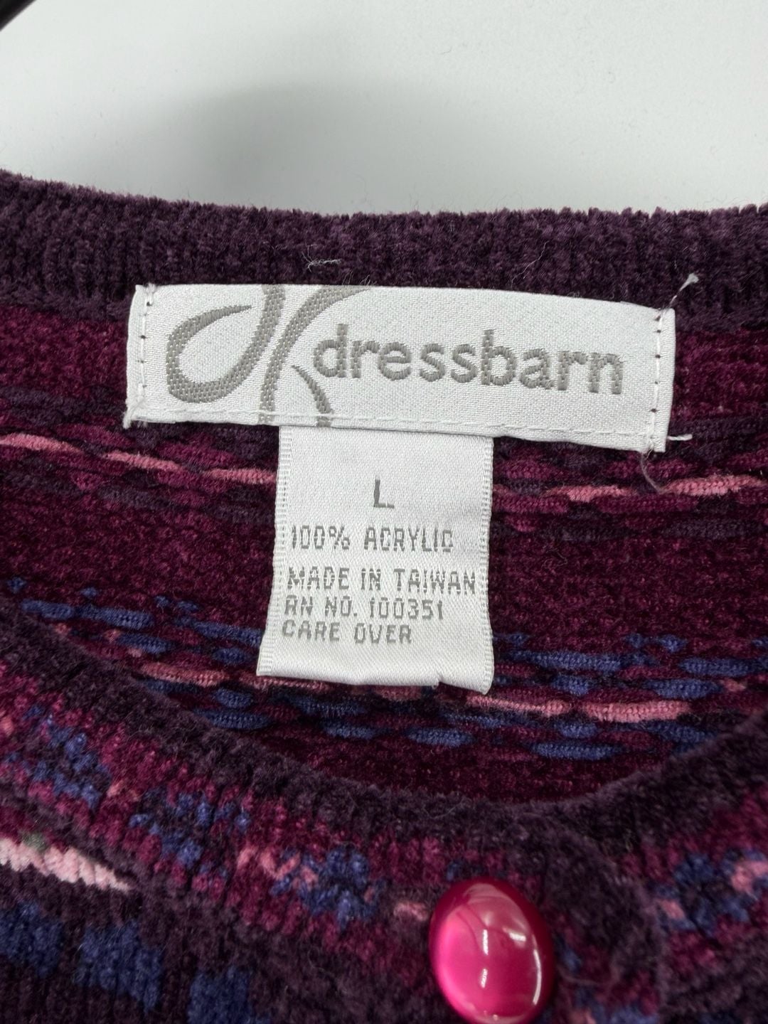 Dressbarn L Fair Isle Cardigan Sweater Burgundy Pink Grandpa Core Whimsygoth 5
