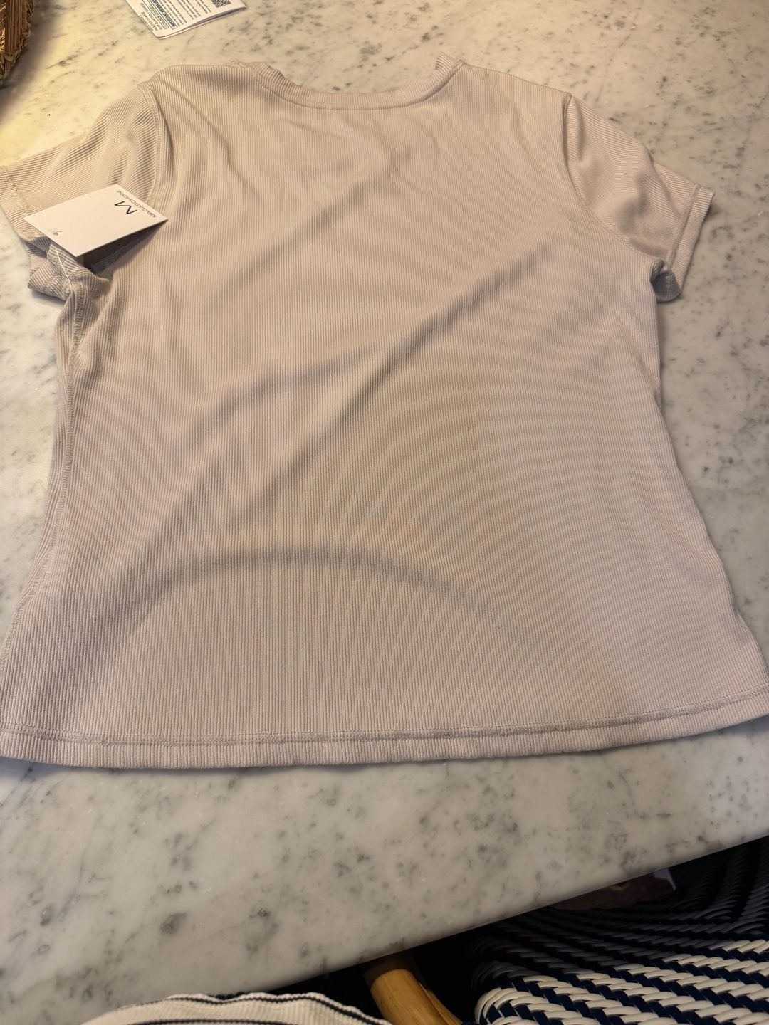 Magaschoni Ribbed Short Sleeve T-Shirt Size Medium Beige womens tee NEW 4