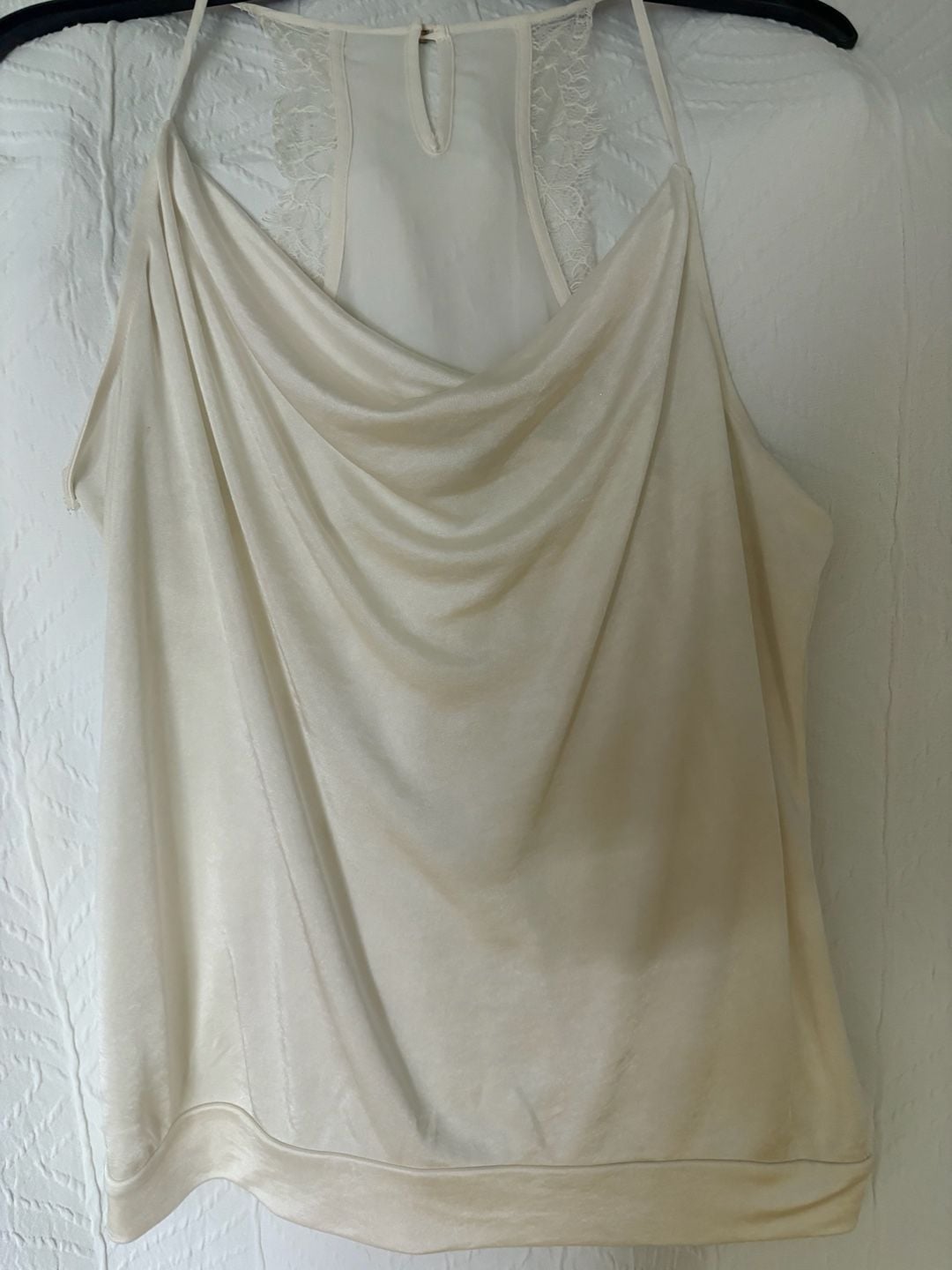Express Cowl Neck Cami Size M Ivory Satin Lace Back 2