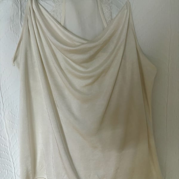Express Cowl Neck Cami Size M Ivory Satin Lace Back
