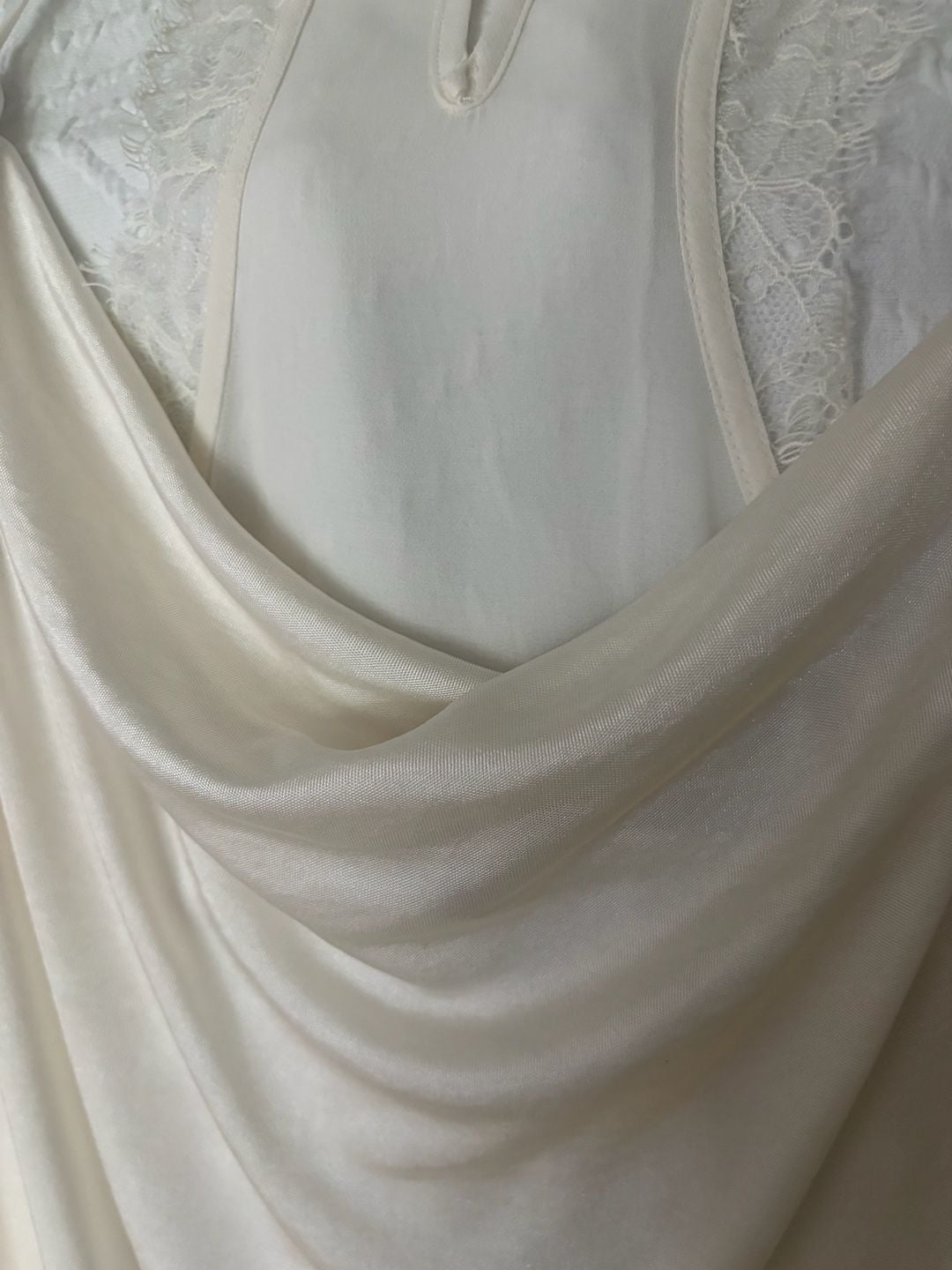 Express Cowl Neck Cami Size M Ivory Satin Lace Back 3
