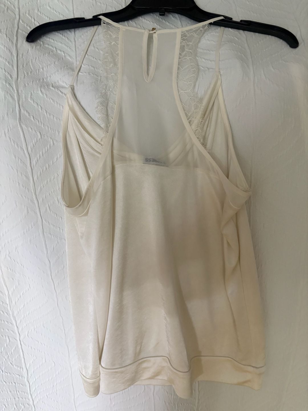 Express Cowl Neck Cami Size M Ivory Satin Lace Back 5